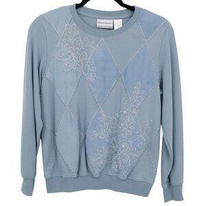 Alfred Dunner Embellished Sweater Womens PS Blue Cozycore Grannycore Cottagecore